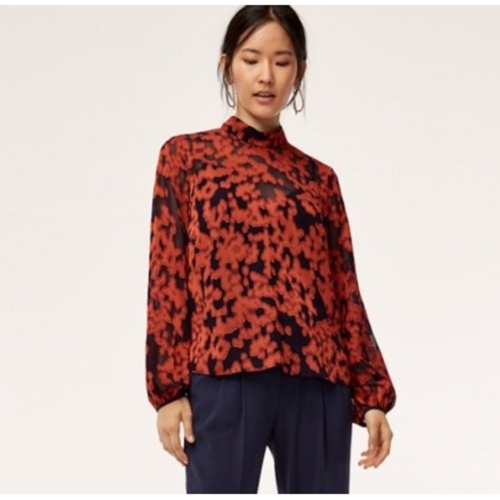 Babaton Aritzia Grandados Sheer Mock Neck Blouse Large